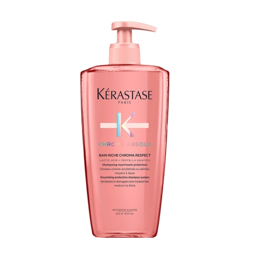Kérastase Chroma Absolu Bain Riche Chroma Respect 500 ml z pompką – różowa butelka szamponu