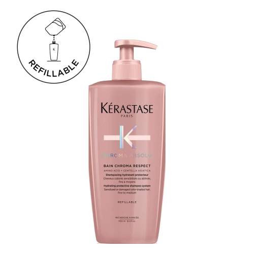 Kérastase Chroma Absolu Bain Chroma Respect 500 ml z pompką – różowa butelka refillable