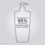 Kontur butelki z pompką z napisem „Wykonana w 95% z plastiku pochodzącego z recyklingu”
