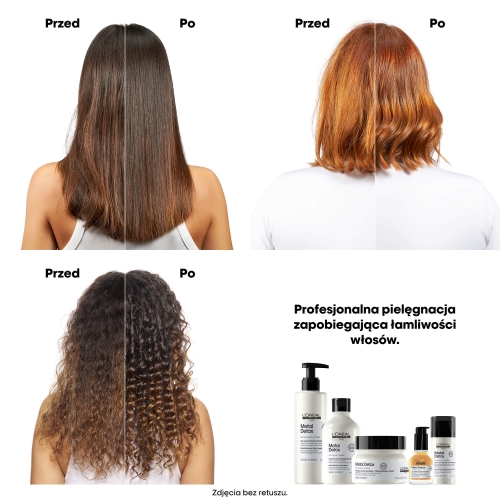 Efekt przed i po pielęgnacji Metal Detox – włosy falowane i kręcone