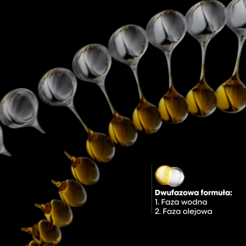 Wizualizacja dwufazowej formuły olejku Absolut Repair Molecular – faza wodna i faza olejowa.