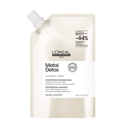Szampon L'Oréal Professionnel Metal Detox Refill 1000 ml w opakowaniu uzupełniającym.