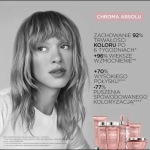 Kérastase Chroma Absolu – statystyki efektów i zestaw produktów obok modelki