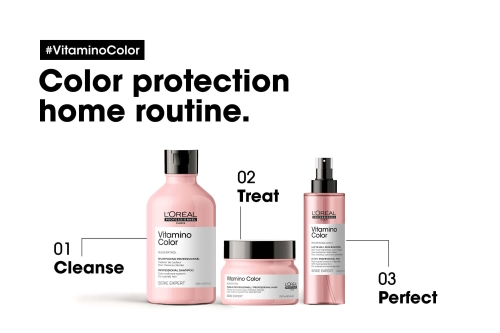 Rutyna pielęgnacyjna L'Oréal Vitamino Color – szampon, maska i spray 10w1.
