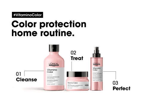 Rutyna pielęgnacyjna L'Oréal Vitamino Color – szampon, maska, spray 10w1.