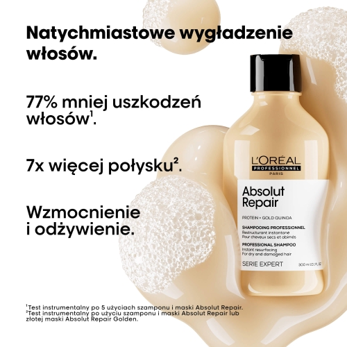 Szampon L'Oréal Absolut Repair – butelka 300 ml z kremową pianą