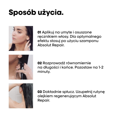 Instrukcja stosowania odżywki Absolut Repair – trzy kroki aplikacji