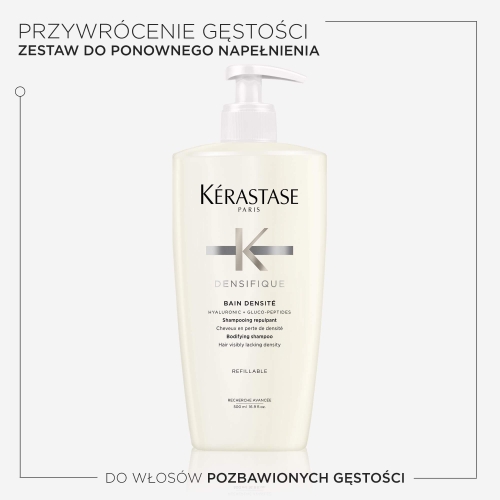 Kérastase Densifique Bain Densité 500 ml z pompką – szampon zagęszczający do włosów pozbawionych gęstości.