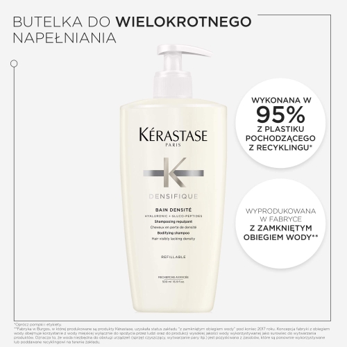Ekologiczne opakowanie Kérastase Densifique Bain Densité – butelka wielokrotnego napełniania.