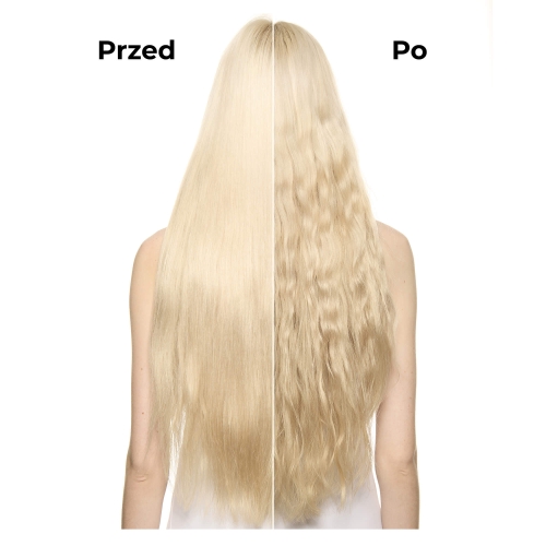 Efekt przed i po użyciu L’Oréal Tecni.Art Flex Waves – proste włosy i naturalne fale