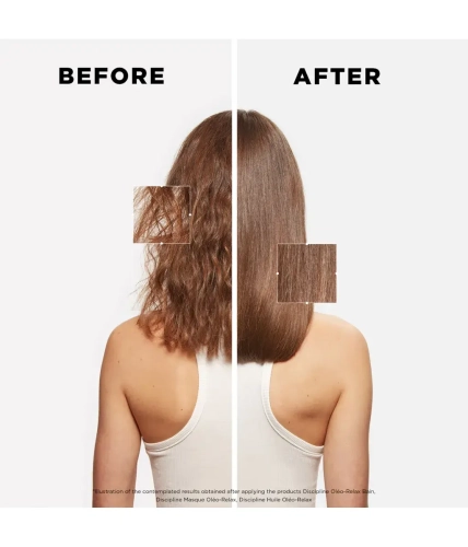 Efekt przed i po zastosowaniu Kérastase Discipline – włosy wygładzone i lśniące