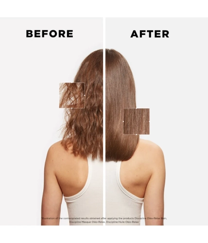 Efekt przed i po zastosowaniu Kérastase Discipline Gentle – włosy wygładzone i błyszczące