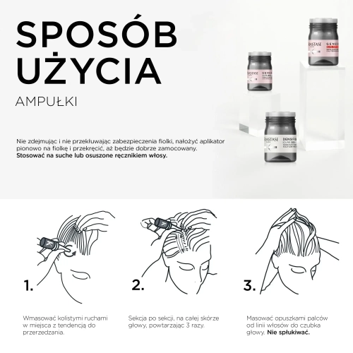 Ilustracja wmasowywania ampułki Kérastase Genesis w skórę głowy