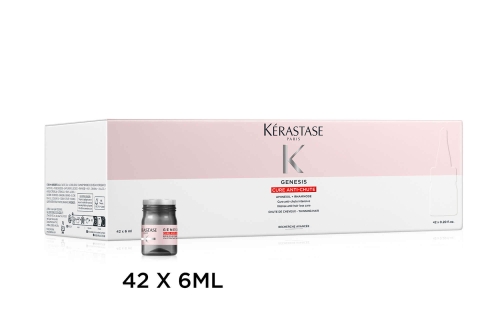 Opakowanie zewnętrzne ampułek Kérastase Genesis Cure Anti-Chute 42 x 6 ml w kolorze białym i różowym