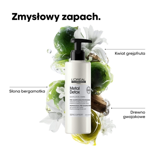L’Oréal Professionnel Metal Detox – składniki zapachu: bergamotka, kwiat grejpfruta i drzewo gwajakowe