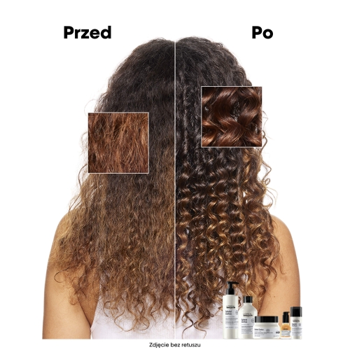 Efekt przed i po użyciu Metal Detox – włosy kręcone, sprężyste i błyszczące