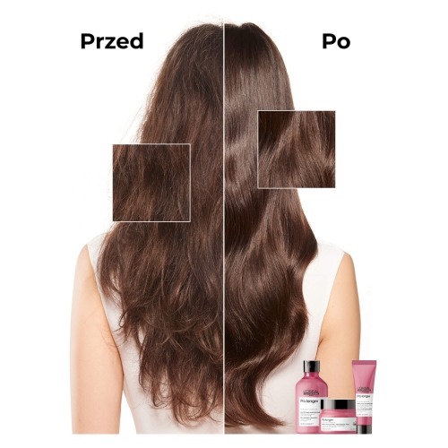 Efekt przed i po L’Oréal Pro Longer – włosy falowane, miękkie i lśniące