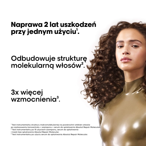 Porównanie włosów kręconych przed i po zastosowaniu Absolut Repair Molecular