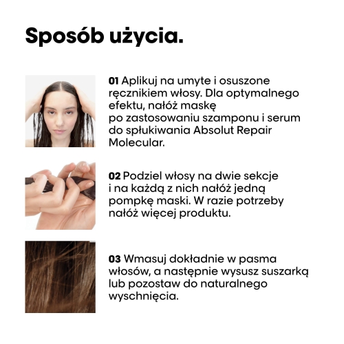 Aplikacja kremu na wilgotne włosy Absolut Repair Molecular