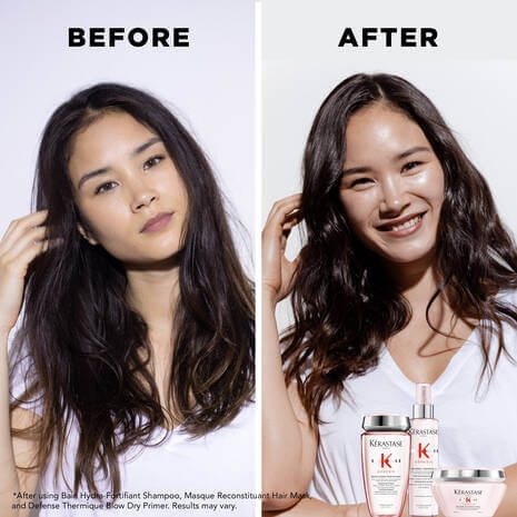 Efekty przed i po stosowaniu Kérastase Genesis Fondant Renforçateur