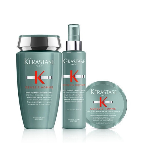Zestaw do zagęszczania włosów dla mężczyzn - Kérastase Genesis Homme Szampon 250ml + Spray 150ml + Wosk 75ml