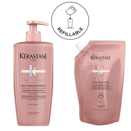 Zestaw Kérastase Chroma Absolu Bain Chroma Respect 500 ml z pompką + Refill 500 ml