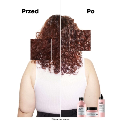 Porównanie włosów kręconych przed i po użyciu L’Oréal Vitamino Color