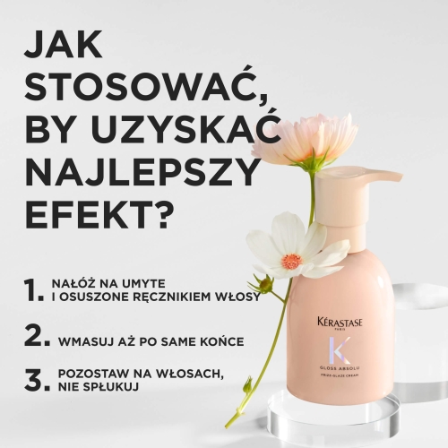 Sposób użycia Kérastase Gloss Absolu Frizz-Glaze Cream – aplikacja na wilgotne włosy bez spłukiwania