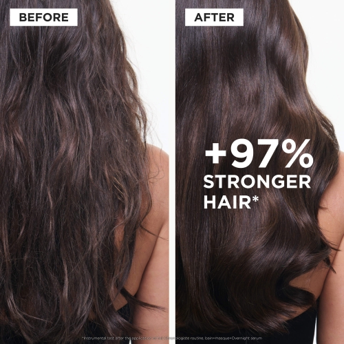 Efekt przed i po stosowaniu szamponu Kérastase Chronologiste mocniejsze i gładsze włosy