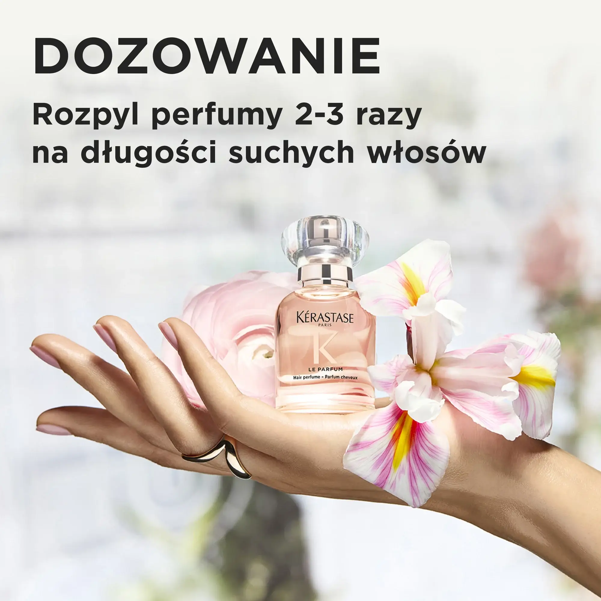 Stylizacyjny kadr Kérastase Gloss Absolu – perfumy do włosów w eleganckiej oprawie