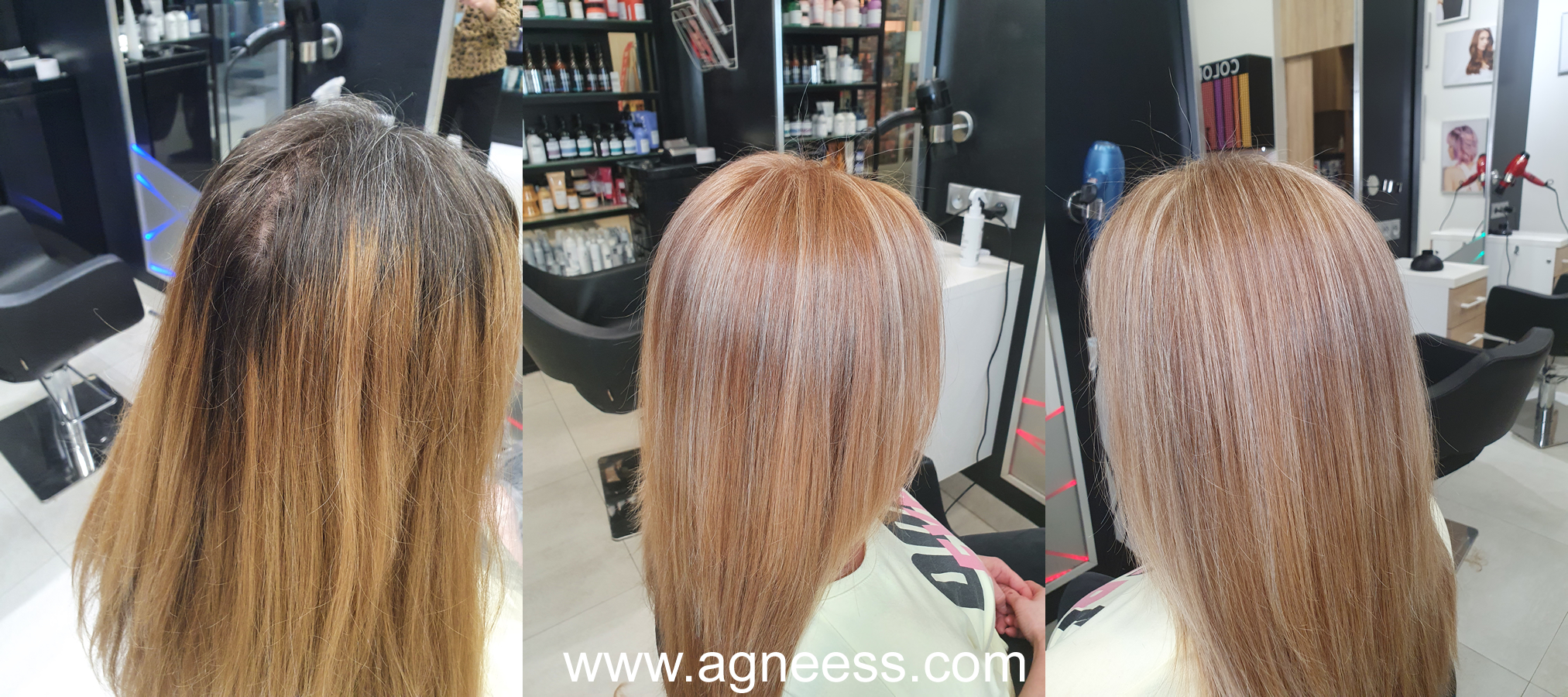 koloryzacja w formie pasemek wykonana w salonie fryzjerskim agneess